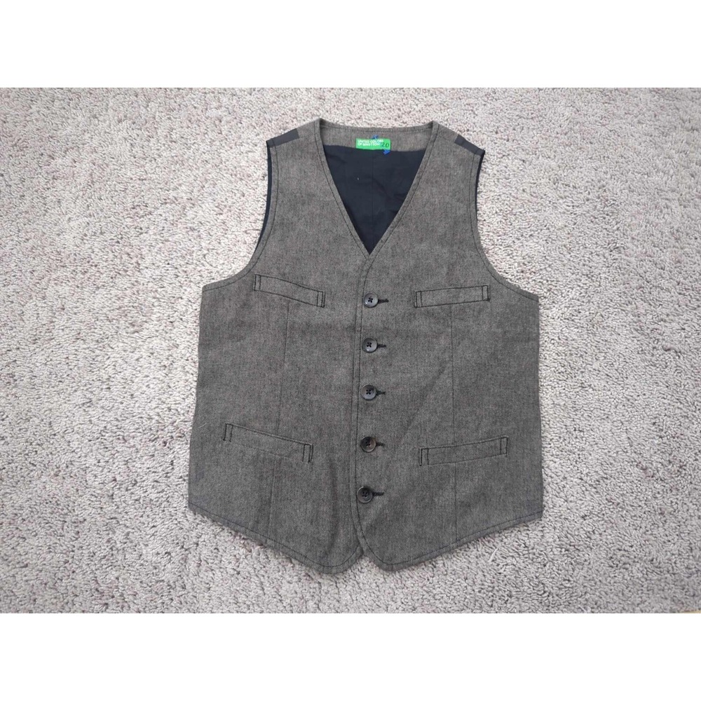 United Colors‎ of Benetton Vest Youth Large Botton Up Pockets V-Neck Textured